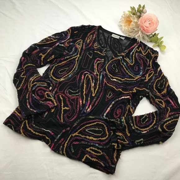 Chico's Patchwork Sheer Jacket - M - Picture 1 of 6